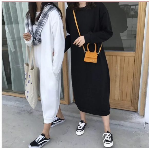 Sweater dress cotton sweatshirt white minimalist pullover Korean Fashion Womens - Picture 6 of 6